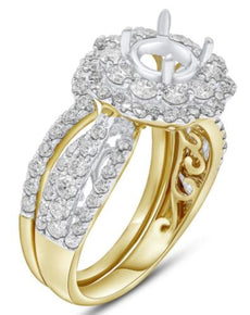 1.76CT DIAMOND 14KT 2 TONE GOLD 3D FLORAL SEMI MOUNT ENGAGEMENT WEDDING RING SET