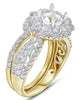 1.76CT DIAMOND 14KT 2 TONE GOLD 3D FLORAL SEMI MOUNT ENGAGEMENT WEDDING RING SET