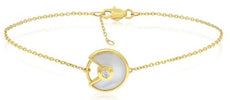 3.21CT DIAMOND & AAA MOTHER OF PEARL 18KT YELLOW GOLD 3D SOLITAIRE FUN BRACELET