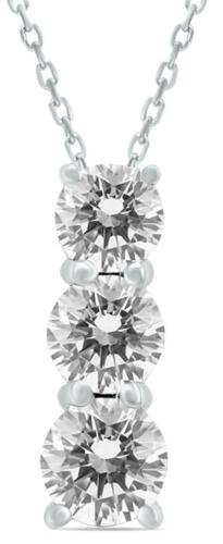1.0CT DIAMOND 14KT WHITE GOLD SHARED PRONG 3 STONE PAST PRESENT FUTURE PENDANT