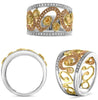WIDE 1.03CT WHITE PINK & FANCY YELLOW DIAMOND 18KT TRI COLOR GOLD FUN LOVE RING