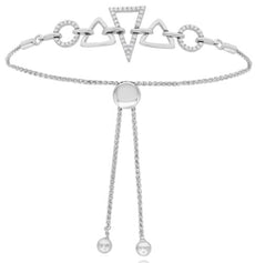 .25CT DIAMOND 14KT WHITE GOLD 3D ROUND CIRCULAR & TRIANGULAR FUN LOVE BRACELET