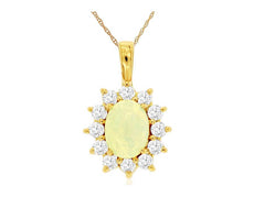 1.53CT DIAMOND & AAA OPAL 14KT YELLOW GOLD OVAL & ROUND FLOWER FLOATING PENDANT