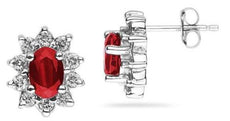 1.17CT DIAMOND & AAA RUBY 14KT WHITE GOLD 3D OVAL & ROUND FLOWER STUD EARRINGS