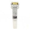 1.35CT WHITE & FANCY YELLOW DIAMOND 18KT 2 TONE GOLD 3D CUSHION ENGAGEMENT RING