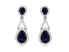 2.47CT DIAMOND & AAA SAPPHIRE 14K WHITE GOLD 3D PEAR SHAPE HALO HANGING EARRINGS