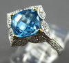 1.88CT DIAMOND & AAA BLUE TOPAZ 14K 2 TONE GOLD CUSHION & ROUND GEOMETRICAL RING