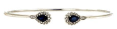 1.27CT DIAMOND & AAA SAPPHIRE 14KT WHITE GOLD PEAR SHAPE & ROUND BANGLE BRACELET
