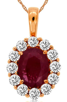 2.0CT DIAMOND & AAA RUBY 14KT ROSE GOLD 3D OVAL & ROUND FLOWER FLOATING PENDANT
