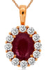 2.0CT DIAMOND & AAA RUBY 14KT ROSE GOLD 3D OVAL & ROUND FLOWER FLOATING PENDANT