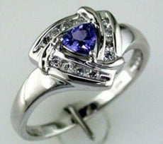 .43CT DIAMOND & AAA TANZANITE 14KT WHITE GOLD TRILLION & ROUND TRIANGULAR RING