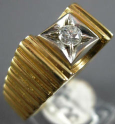ESTATE .15CT DIAMOND 14KT 2 TONE GOLD 3D CLASSIC SOLITAIRE SQUARE MENS RING