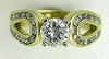 ESTATE 1.35CT DIAMOND 14K YELLOW GOLD SOLITAIRE DOUBLE HORSESHOE ENGAGEMENT RING
