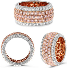 5.23CT WHITE & PINK DIAMOND 18KT ROSE & WHITE GOLD WEDDING BAND ENGAGEMENT RING