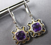 1.78CT DIAMOND & AAA AMETHYST 14KT 2 TONE GOLD SQUARE LEVERBACK HANGING EARRINGS
