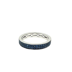 .49CT AAA SAPPHIRE 18KT WHITE GOLD 2 ROW SEMI ETERNITY WEDDING ANNIVERSARY RING