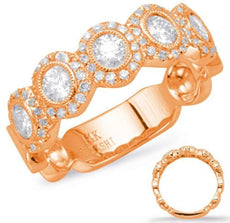 .85CT DIAMOND 14KT ROSE GOLD 3D MULTI FLOWER FILIGREE SEMI ETERNITY LOVE RING