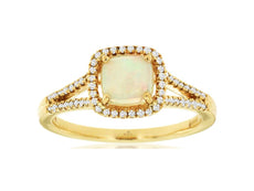 .85CT DIAMOND & AAA OPAL 14K YELLOW GOLD 3D CUSHION & ROUND SQUARE HALO FUN RING