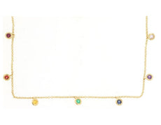 .28CT AAA MULTI COLOR SAPPHIRE 14KT YELLOW GOLD ROUND BEZEL BY THE YARD NECKLACE