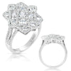 ESTATE LARGE 1.29CT DIAMOND 14KT WHITE GOLD 3D CLASSIC FLOWER SQUARE LOVE RING