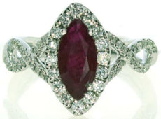 1.49CT DIAMOND & AAA RUBY 18KT WHITE GOLD 3D MARQUISE & ROUND HALO INFINITY RING