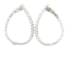 2.40CT DIAMOND 18KT WHITE GOLD CLASSIC TEAR DROP SIDEWAYS HOOP HANGING EARRINGS