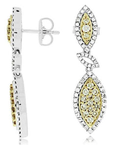 1.2CT WHITE & FANCY YELLOW DIAMOND 14KT 2 TONE GOLD MARQUISE SHAPE LEAF EARRINGS