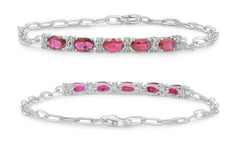 1.55CT DIAMOND & AAA RUBY 14KT WHITE GOLD OVAL & ROUND FLEXIBLE TENNIS BRACELET