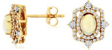 .99CT DIAMOND & AAA OPAL 14KT YELLOW GOLD 3D OVAL & ROUND FLORAL STUD EARRINGS