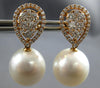 ESTATE LARGE 1.40CT DIAMOND & AAA SOUTH SEA PEARL 18K ROSE GOLD HALO TEAR DROP EARRINGS