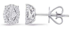 .25CT DIAMOND 14K WHITE GOLD 3D CLASSIC CLUSTER OVAL HALO FILIGREE STUD EARRINGS
