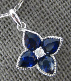1.10CT DIAMOND & AAA SAPPHIRE 14KT WHITE GOLD PEAR SHAPE & ROUND FLOWER PENDANT