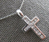 ESTATE SMALL .26CT DIAMOND 14K WHITE GOLD 3D CLASSIC ROUND CHANNEL CROSS PENDANT