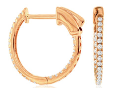 ESTATE .25CT DIAMOND 14KT ROSE GOLD 3D CLASSIC INSIDE OUT HOOP HANGING EARRINGS