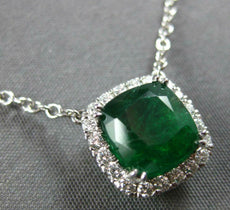 2.46CT DIAMOND & AAA EMERALD 14K WHITE GOLD 3D CLASSIC SQUARE HALO LOVE NECKLACE