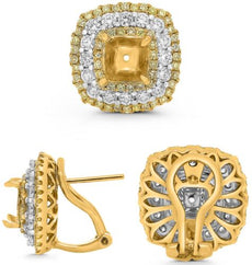 2.08CT WHITE & FANCY YELLOW DIAMOND 18KT 2 TONE GOLD SEMI MOUNT HANGING EARRINGS