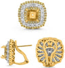 2.08CT WHITE & FANCY YELLOW DIAMOND 18KT 2 TONE GOLD SEMI MOUNT HANGING EARRINGS