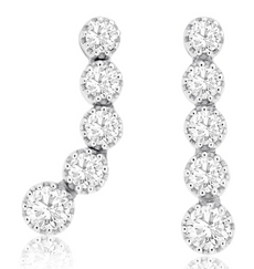 ESTATE .30CT DIAMOND 14KT WHITE GOLD 3D ROUND 5 STONE JOURNEY HANGING EARRINGS