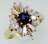 WIDE 1.21CT DIAMOND & AAA SAPPHIRE 14KT YELLOW GOLD 3D ROUND & BAGUETTE FUN RING