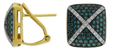 1.28CT WHITE & BLUE DIAMOND 14KT YELLOW GOLD MULTI ROW CLIP ON HANGING EARRINGS