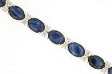 20.50CT DIAMOND & AAA SAPPHIRE 14KT WHITE GOLD OVAL BEZEL FLOWER BANGLE BRACELET
