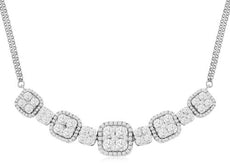2.5CT DIAMOND 14KT WHITE GOLD 3D CLUSTER ROUND MULTI SQUARE HALO LOVE NECKLACE