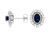 1.40CT DIAMOND & AAA SAPPHIRE 14KT WHITE GOLD OVAL FLOWER FILIGREE STUD EARRINGS