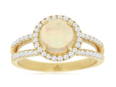 1.35CT DIAMOND & AAA OPAL 14KT YELLOW GOLD 3D CLASSIC ROUND HALO ENGAGEMENT RING