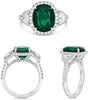 4.72CT DIAMOND & AAA EMERALD PLATINUM OVAL & SEMI MOON 3 STONE ENGAGEMENT RING