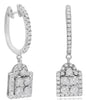 ESTATE 1.3CT DIAMOND 14KT WHITE GOLD SQUARE CLUSTER FUN HUGGIE HANGING EARRINGS