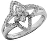 ESTATE .58CT DIAMOND 14KT WHITE GOLD 3D CLASSIC ROUND FLOWER STAR LOVE RING