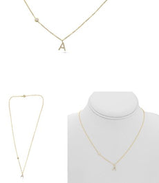.08CT DIAMOND 14KT YELLOW GOLD 3D INITIAL A SOLITAIRE BY THE YARD FUN NECKLACE