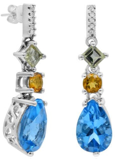 3.60CT DIAMOND & AAA MULTI GEM 14KT WHITE GOLD 3D TEAR DROP FUN HANGING EARRINGS
