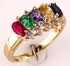 Estate 1.33Ct Diamond & AAA Multi Color Sapphire 14Kt Yellow Gold Oval & Round Fun Ring